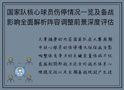 国家队核心球员伤停情况一览及备战影响全面解析阵容调整前景深度评估 国家队核心球员伤停情况一览及备战影响全面解析阵容调整前景深度评估